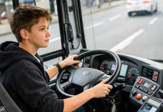 בן 15 נוהג באוטובוס (צילום: AI)