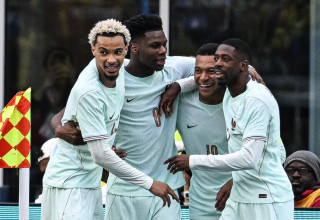 שחקני נבחרת צרפת קיליאן אמבפה, עוסמן דמבלה,  הוגו אקיטיקה, אורלאן טשאומני (צילום: GettyImages)