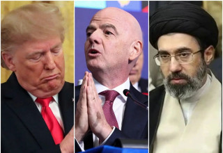 מתיחות עם איראן לקראת המונדיאל: אינפנטינו לצד חמינאי ודונלד טראמפ (צילום: עיבוד תמונה, גטיאימג'ס, רויטרס)