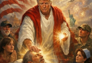 דונלד טראמפ מוצג כישו (צילום: צילום מסך רשתות חברתיות)