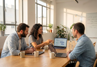 ישיבת עבודה בחברת הייטק ישראלית. הצוות בודק מה מנועי ה-AI ממליצים כשלקוח שואל על ספקים בתחום שלהם (צילום: יחצ)