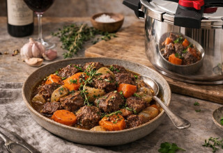 צלי בקר רך וירקות שורש בבישול בסיר לחץ (צילום: באדיבות סולתם)