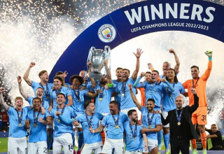 מנצ'סטר סיטי חוגגת את הזכייה בליגת האלופות בעונת 2021/22 (צילום: Craig Mercer/MB Media)