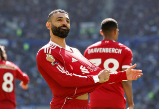 מוחמד סלאח שחקן ליברפול חוגג שער (צילום: רויטרס)