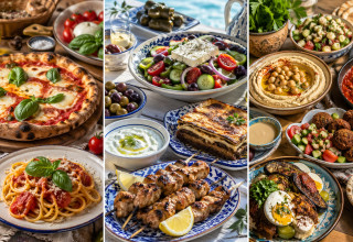 מטבח איטלקי, יווני וישראלי (צילום: AI)