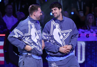 דני אבדיה ולוקה דונצ'יץ' במשחק האולסטאר (צילום: Joe Murphy)