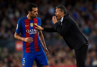 לאויס אנריקה ובוסקטס בימיהם בברצלונה (צילום: Manuel Queimadelos Alonso)