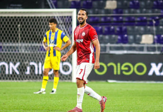 שחקן הפועל באר שבע אליאל פרץ חוגג שער מול מכבי תל אביב (צילום: קובי אליהו)