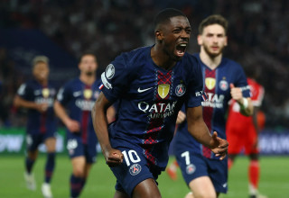 עוסמאן דמבלה שחקן פריז סן ז'רמן חוגג שער (צילום: רויטרס)