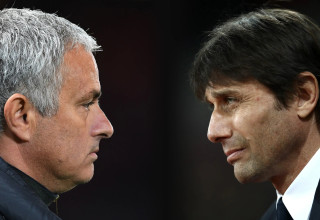 ז'וזה מוריניו מאמן מנצ'סטר יונייטד (שמאל) עם אנטוניו קונטה מאמן צ'לסי (צילום: GettyImages)