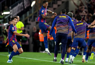 מרכוס רשפורד שחקן ברצלונה חוגג שער (צילום: GettyImages, Alex Caparros)