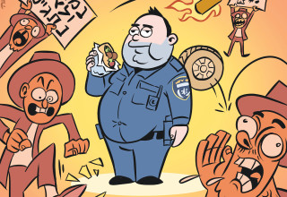 המשטרה והחרדים המפגינים (צילום: איור: איציק סמוכה)