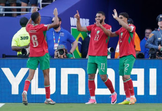 שחקני מרוקו חוגגים (צילום: Getty images)