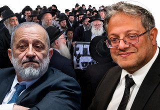 איתמר בן גביר. אריה דרעי. הפגנת החרדים בכביש 4 (צילום: יונתן זינדל פלאש 90,אבשלום שושני)
