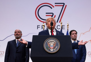 דונלד טראמפ נואם בפסגת ה-G7 (צילום: רויטרס)