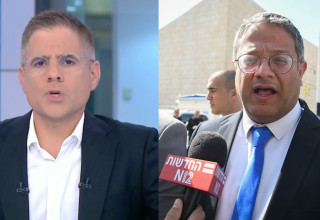 איתמר בן גביר, גדעון אוקו (צילום: אריה לייב אברמס, צילום מסך ערוץ 12)