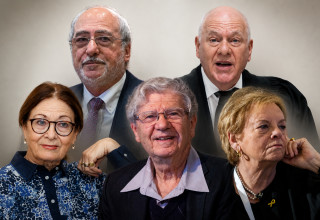 השופטים בדימוס אסתר חיות, עוזי פוגלמן, אשר גרוניס, דורית בייניש ואהרן ברק (צילום: איור: מעריב אונליין,יונתן זינדל פלאש 90,אורן בן חקון פלאש 90,משה שי פלאש 90,מרים אלסטר פלאש 90,יונתן זינדל, פלאש 90)