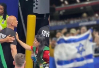 חוסאם חסן, דגל ישראל (צילום: מסך מתוך רשת X)