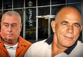 ניסים אלפרון, זאב רוזנשטיין על רקע מסעדת ג'פניקה (צילום: אלוני מור,פלאש 90,אלון חכמון)