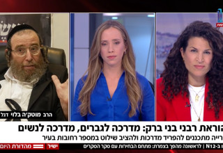מורן זר-קצנשטיין, עמליה דואק, הרב מוטק'ה בלוי (צילום: צילום מסך חדשות 12)