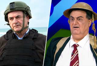 ירון ברלד, ישראל כ"ץ (צילום: דוברות משרד הביטחון,צילום מסך ארץ נהדרת)