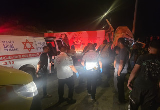 צוותי מד"א בזירת התאונה בכביש 80, סמוך לתל ערד (צילום: תיעוד מבצעי מד"א)