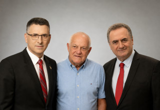 השרים המשוריינים: ישראל כ"ץ, חיים כץ, גדעון סער (צילום: אבשלום ששוני,ראובן קסטרו,בינה מלאכותית ושיפור צילום,רמי זנגזר)