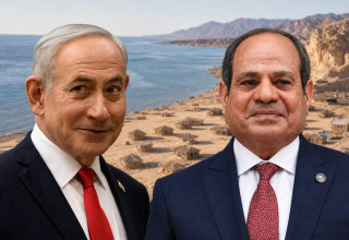 עבד אל-פתאח א-סיסי ובנימין נתניהו על רקע חצי האי סיני (צילום: רויטרס,מקסים דינשטיין, פלאש 90)