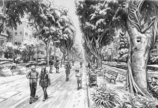 שדרות נורדאו בשלג (צילום: בינה מלאכותית)