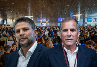 פנחס עידן ובצלאל סמוטריץ' על רקע הכאוס בנתב"ג (צילום: אבשלום ששוני, פלאש 90,יונתן זינדל פלאש 90,נועם רבקין פנטון פלאש 90)