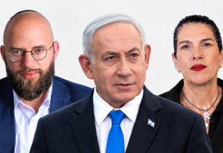 ביבי נתניהו, טלי גווילי ודוד פטר (צילום: דוברות הליכוד,חיים גולדברג פלאש 90,בינה מלאכותית)