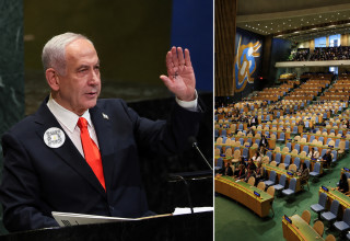 אולם האו"ם כמעט ריק בנאום נתניהו בעצרת הכללית, 2025 (צילום: רויטרס)