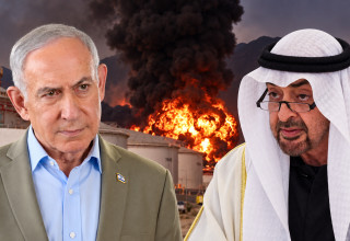 מוחמד בן זאיד, בנימין נתניהו על רקע פיצוץ באמירויות בעקבות תקיפה איראנית (צילום: רויטרס,REUTERS/Amr Alfiky,בינה מלאכותית,מעיין טואף לע"מ)