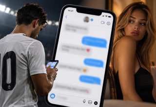 כדורגלן שולח הודעה לדוגמנית (אילוסטרציה) (צילום: באמצעות בינה מלאכותית)