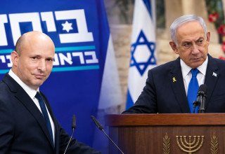 נפתלי בנט וביבי נתניהו (צילום: REUTERS,בינה מלאכותית,אוליבר פיטוסי, פלאש 90)