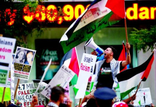 הפגנה נגד ישראל בארצות הברית (צילום: רויטרס)