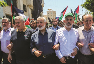 מנהיגי חמאס בתהלוכה בעזה (צילום: חסן ג'די, פלאש 90)