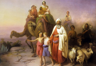 מסעו של אברהם אבינו מחרן לכנען. ציור: ג'וזף מולנאר (צילום: נחלת הכלל)