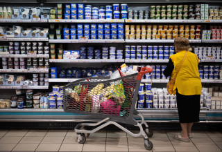 מדף מוצרי חלב בסופר (צילום: יונתן זינדל, פלאש 90)