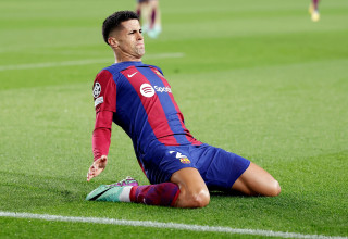 ז'ואאו קאנסלו שחקן ברצלונה חוגג שער (צילום: GettyImages, Soccrates Images)