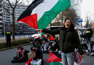 מפגינים פרו פלסטינים (צילום: REUTERS/Piroschka van de Wouw)