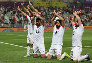 שחקני נבחרת פלסטין (צילום: GettyImages, GIUSEPPE CACACE/AFP)