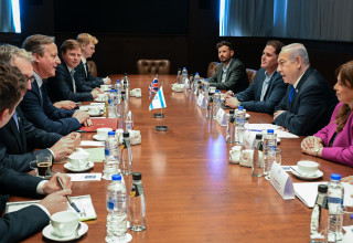 בנימין נתניהו בפגישה עם שרי החוץ של בריטניה וגרמניה (צילום:  מעיין טואף/לע״מ)
