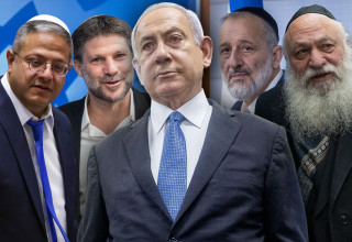 נתניהו, דרעי, גולדקנופף, סמוטריץ', בן גביר (צילום:  דוברות הכנסת,יונתן זינדל, פלאש 90,אמיל סלמן/הארץ,דוברות הכנסת נועם מוסקוביץ' )