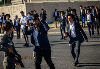 הפגנת חרדים נגד חוק הגיוס 2024 (צילום: Chaim Goldberg/Flash90)