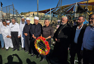 רבנים, אימאמים וכמרים בתפילה משותפת במג'דל שמס  (צילום:  המרכז הבין דתי אור תורה)