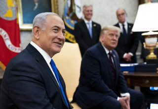 בנימין נתניהו, דונלד טראמפ (צילום:  Doug Mills/Pool/Getty Images)