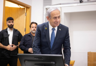 בנימין נתניהו בבית המשפט (צילום:  מרים אלסטר, פלאש 90)