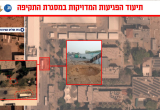 תצלום אווירי ועם ניתוח של תוצאות התקיפה (צילום: דובר צה"ל)