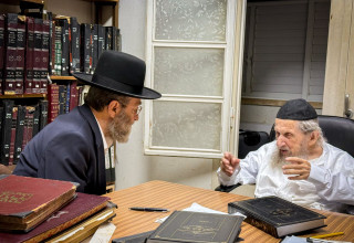 ח"כ משה גפני בהתייעצות במעונו של הגר"ד לנדו שליט"א בעניינים העומדים על הפרק (צילום: ללא קרדיט)
